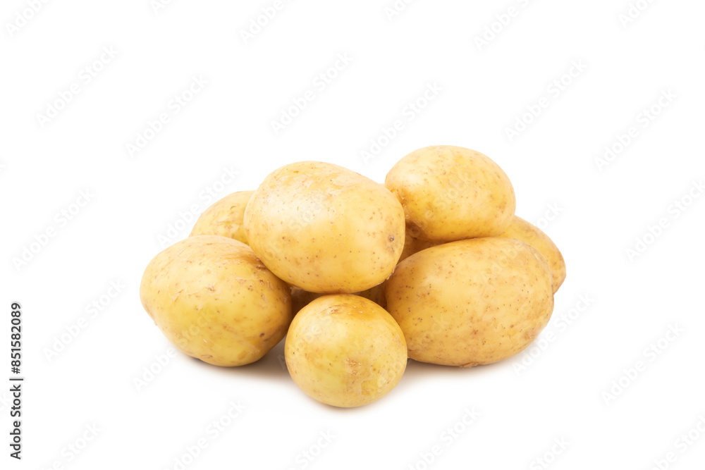 Young potatoes. Raw potatoes isolated on white background.Peel potatoes.Harvesting collection. organic, freshly dug potatoes. Agricultural background. Vegan. Vegetables.Potato slices. Young potatoes. Raw potatoes isolated on white background.Peel potatoes.Harvesting collection. organic, freshly dug potatoes. Agricultural background. Vegan. Vegetables.Potato slices.