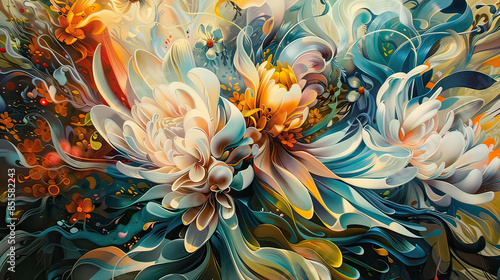 Mesmerizing oil paintings of abstract flowers and foliage, AI generative