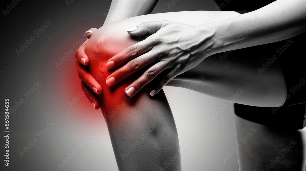 Naklejka premium Highlighted Knee Pain in Black and White Image