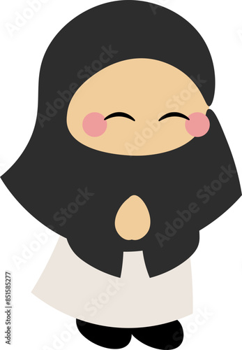 a cute hijabi girl happy ramadhan and eid, chibi hijab, ucapan photo