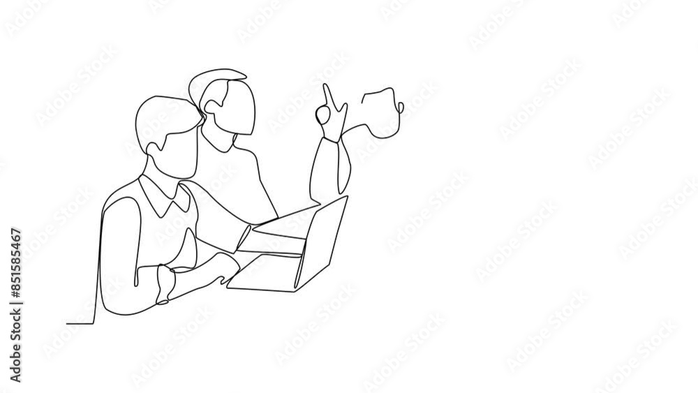 One continuous line drawing of Business people are discussing and presenting their business in front of their clients. Business people activity in simple continuous line style concept design vector. One continuous line drawing of Business people are discussing and presenting their business in front of their clients. Business people activity in simple continuous line style concept design vector.
