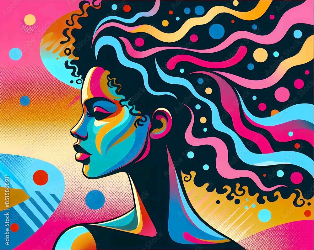 팝 아트 스타일의 여성 얼굴(A woman's face in a pop art style) 팝 아트 스타일의 여성 얼굴(A woman's face in a pop art style)