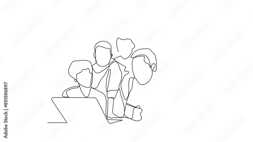 One continuous line drawing of Business people are discussing and presenting their business in front of their clients. Business people activity in simple continuous line style concept design vector. One continuous line drawing of Business people are discussing and presenting their business in front of their clients. Business people activity in simple continuous line style concept design vector.
