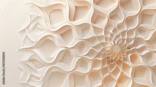 Wallpaper Mural Abstract floral pattern with intricate folds, creating a mesmerizing swirl design in soft neutral tones. Torontodigital.ca