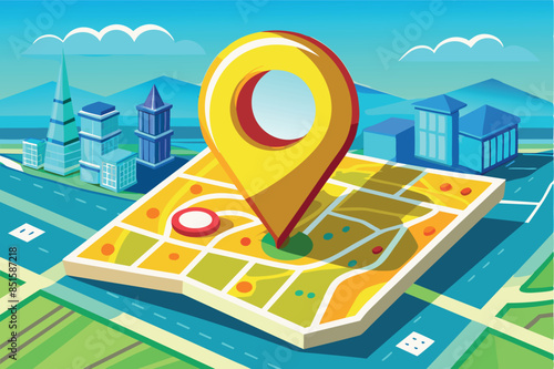 A stylized map with roads, intersections and green areas that can symbolize parks. The map also contains various circular icons to indicate interesting places or locations. 