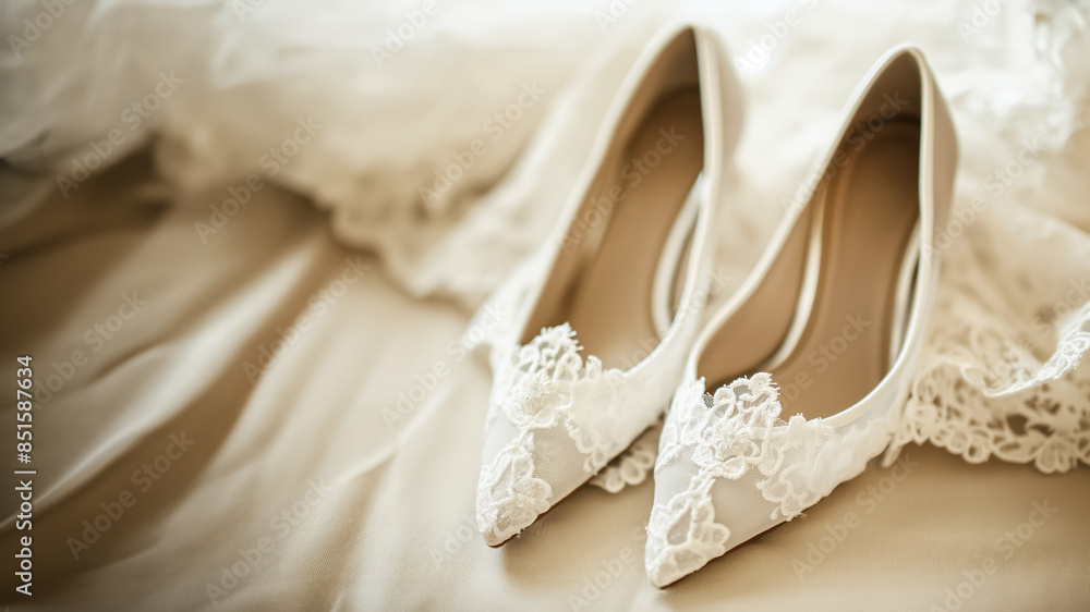 Brides shoes adorned with delicate lace symbolizing grace and elegance Brides shoes adorned with delicate lace symbolizing grace and elegance
