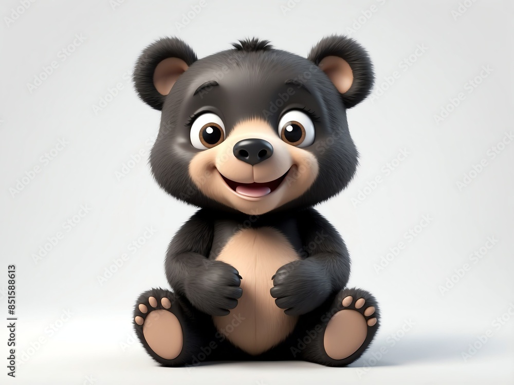 Fototapeta premium smiling black bear cute d art illustration in plain white background