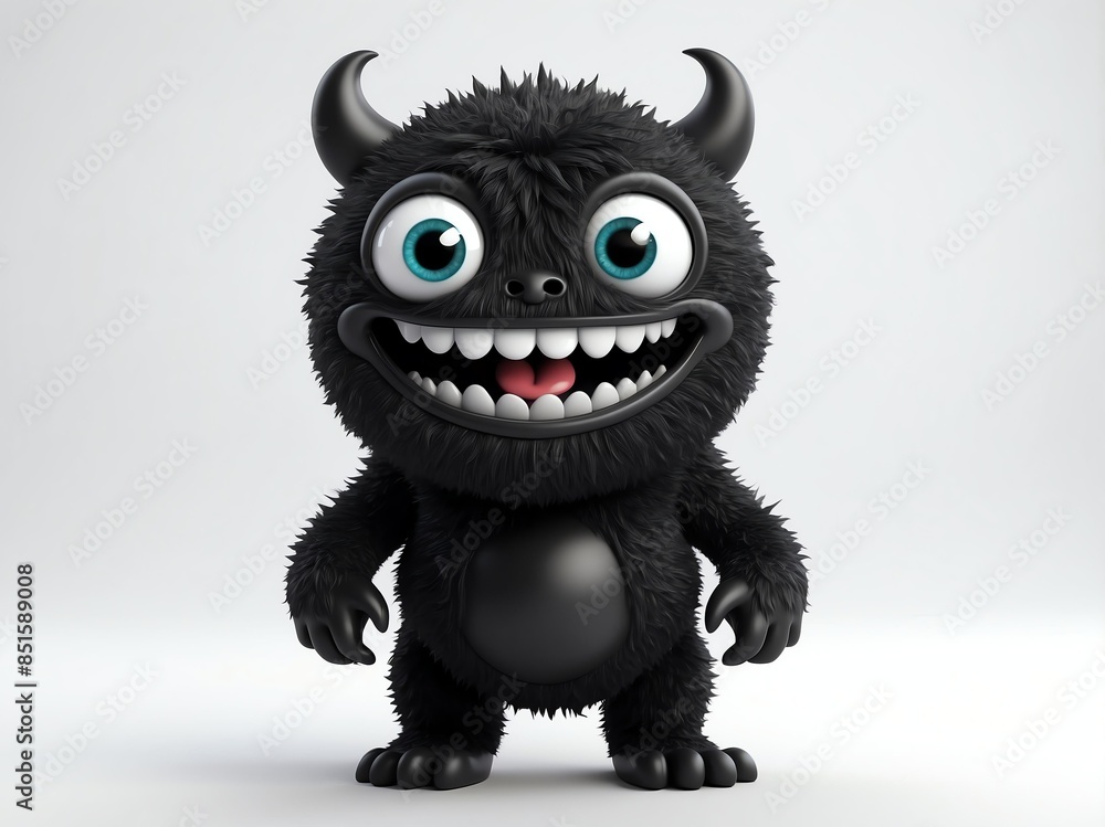 smiling black monster cute d art illustration in plain white background smiling black monster cute d art illustration in plain white background