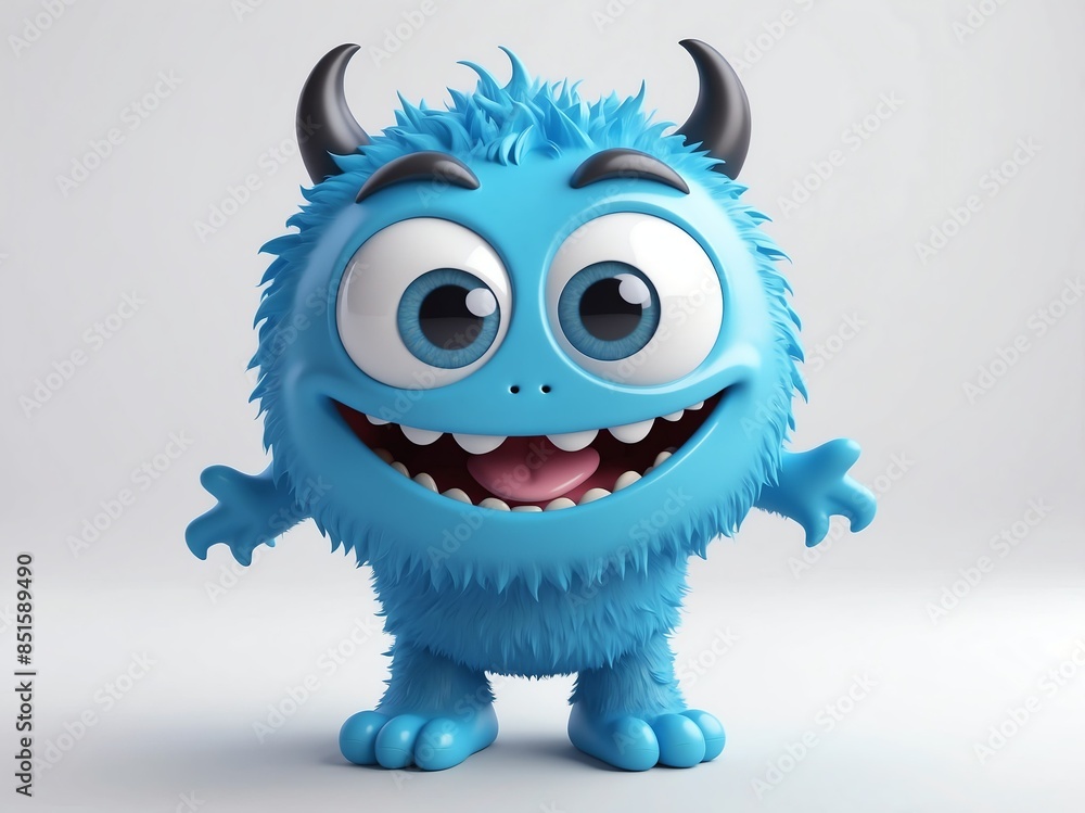 smiling blue monster cute d art illustration in plain white background smiling blue monster cute d art illustration in plain white background