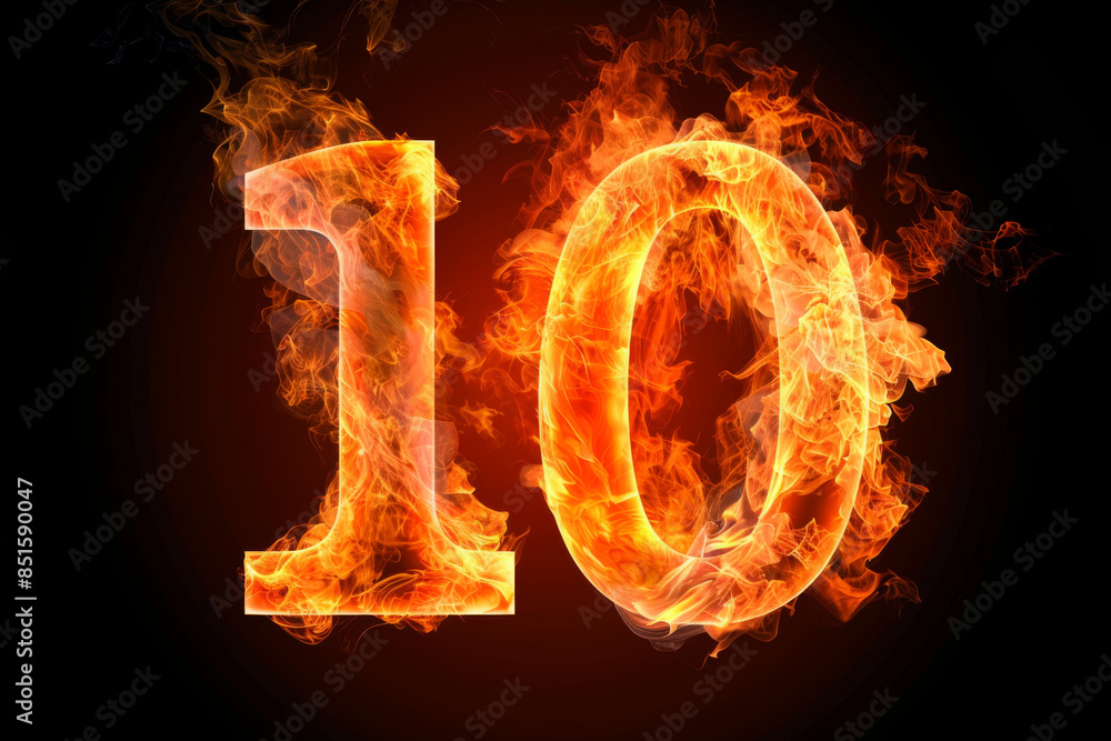 Fototapeta premium number 10 made of fire isolated on black background