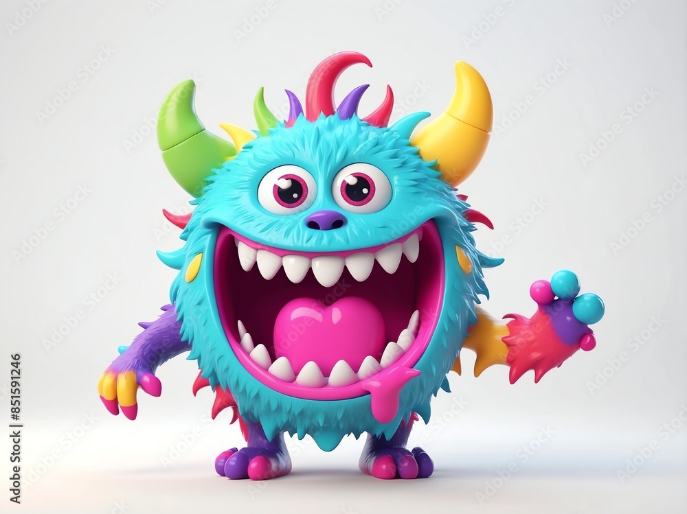 smiling colorful monster cute d art illustration in plain white background smiling colorful monster cute d art illustration in plain white background