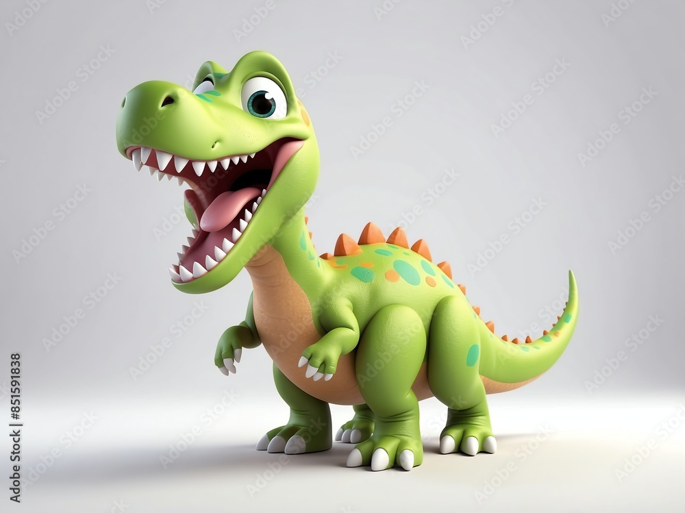 smiling dinosaur cute d art illustration in plain white background