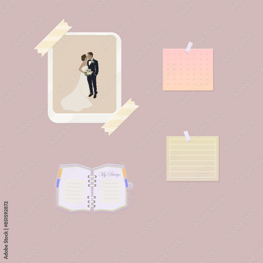 Lovely Wedding Couple Kissing Beautiful Bride With Bouquet Design Frame Picture For Mood Board Note Paper Book Pink Orange Pastel Vector Isolated Lovely Wedding Couple Kissing Beautiful Bride With Bouquet Design Frame Picture For Mood Board Note Paper Book Pink Orange Pastel Vector Isolated
