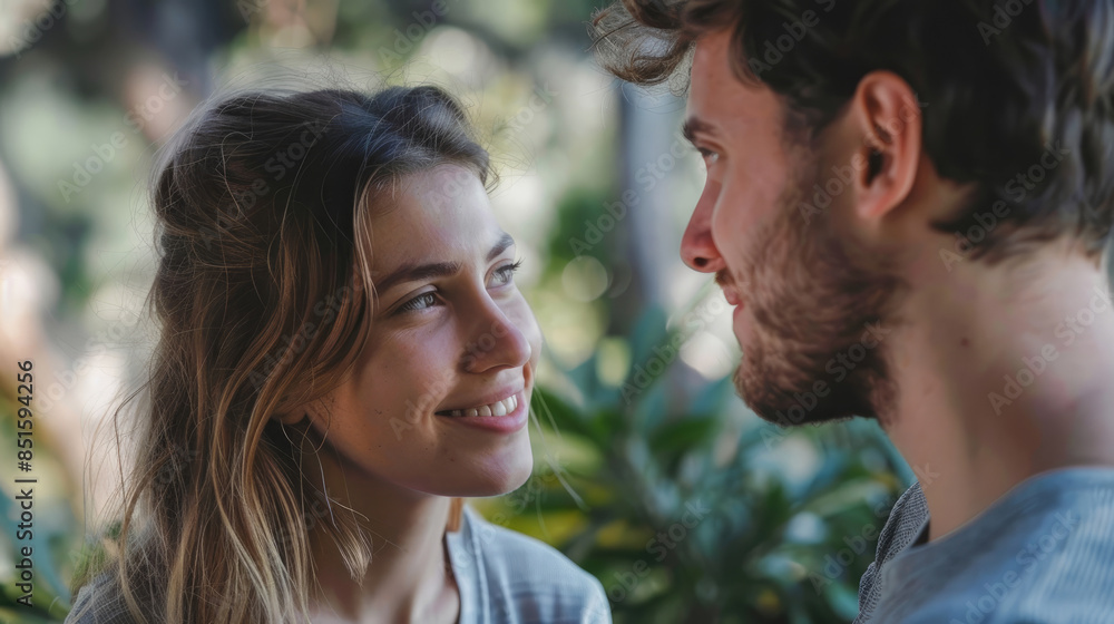 Couple in love enjoying a romantic moment together in a peaceful park setting Couple in love enjoying a romantic moment together in a peaceful park setting
