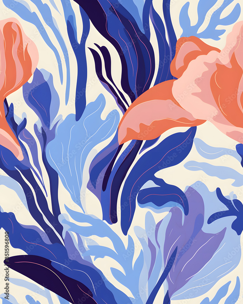Naklejka premium Wallpaper seamless pattern of blue iris flowers