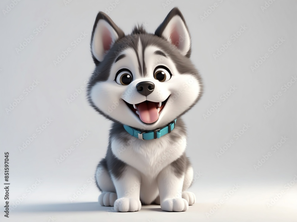 smiling husky cute d art illustration in plain white background smiling husky cute d art illustration in plain white background