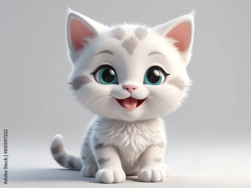 Fototapeta premium smiling kitten cute d art illustration in plain white background