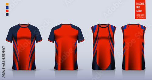 Soccer jersey, football kit, sportswear, basketball uniform, tank top, running singlet or t-shirt mockup. Fabric pattern design. 