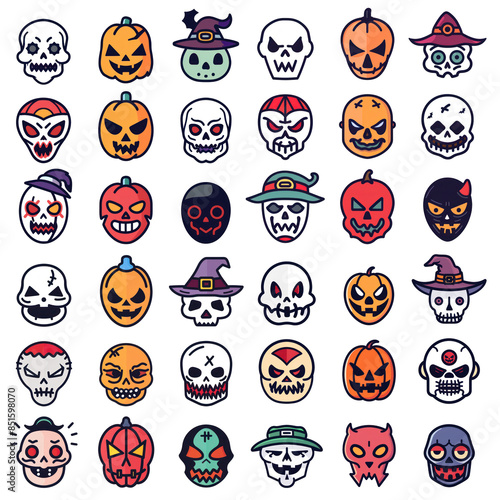Halloween Icons on the white background, Halloween's mask transparency