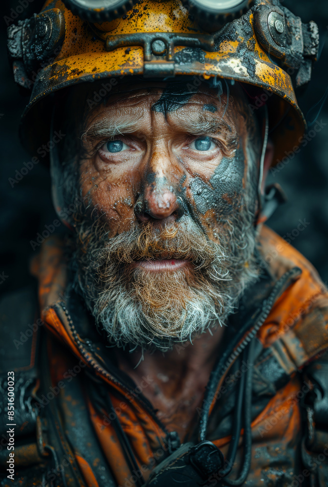 Coal miner with dirty face Coal miner with dirty face
