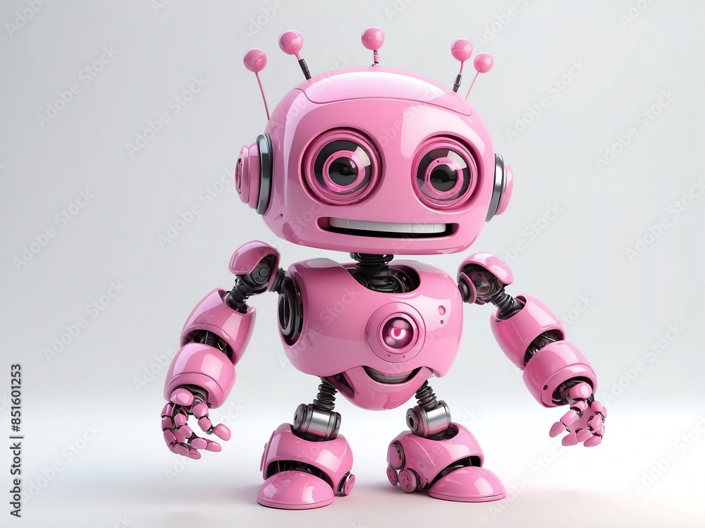 smiling pink robot cyborg cute d art illustration in plain white background smiling pink robot cyborg cute d art illustration in plain white background