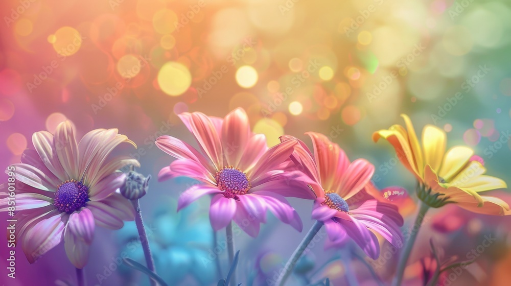 Obraz premium Whimsical Daisies in a Rainbow Gradient