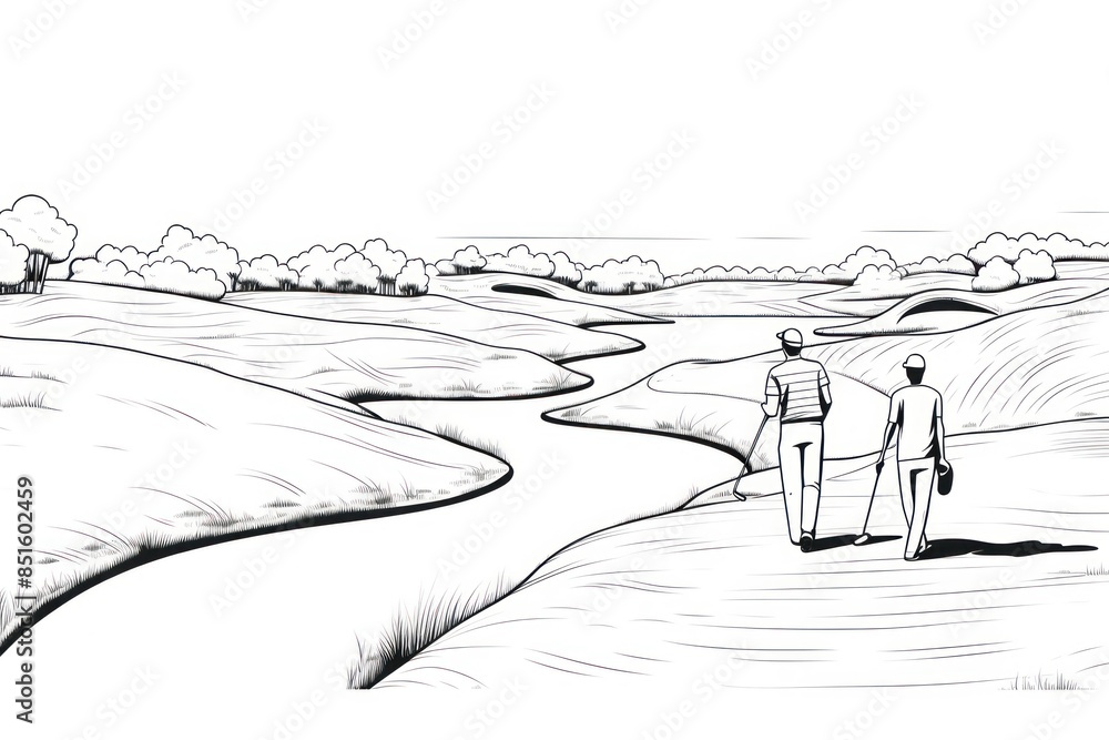 Fototapeta premium Golf sketch drawing togetherness.