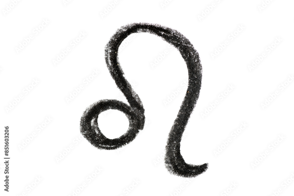 Obraz premium A hand-drawn Leo zodiac sign in black pencil on a white background, perfect for astrology-themed designs, horoscope articles, and spiritual projects