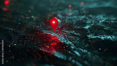 glowing red gps marker on the digital map