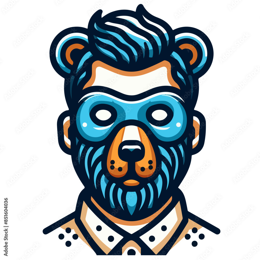 Man Bear animal carnival mask vector illustration in flat style. Brown and beige teddy bear. Funny childish masquerade mask isolated on white. New Year Man Bear animal carnival mask vector illustration in flat style. Brown and beige teddy bear. Funny childish masquerade mask isolated on white. New Year