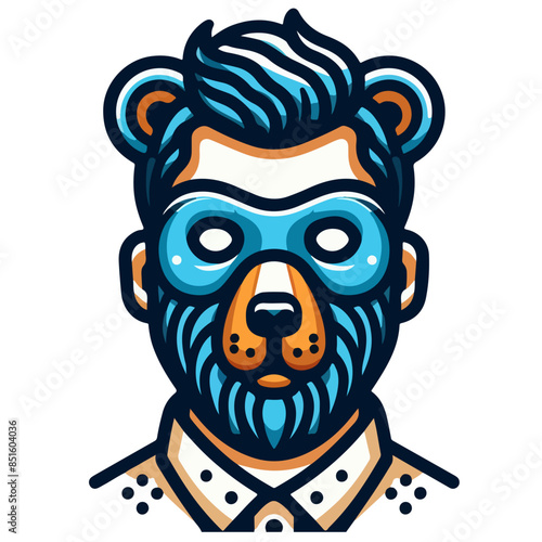 Man Bear animal carnival mask vector illustration in flat style. Brown and beige teddy bear. Funny childish masquerade mask isolated on white. New Year