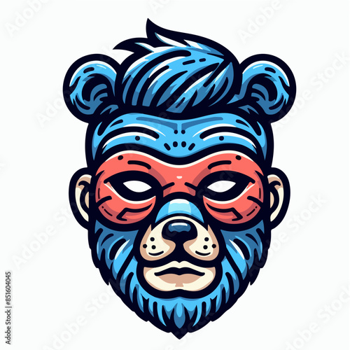Man Bear animal carnival mask vector illustration in flat style. Brown and beige teddy bear. Funny childish masquerade mask isolated on white. New Year