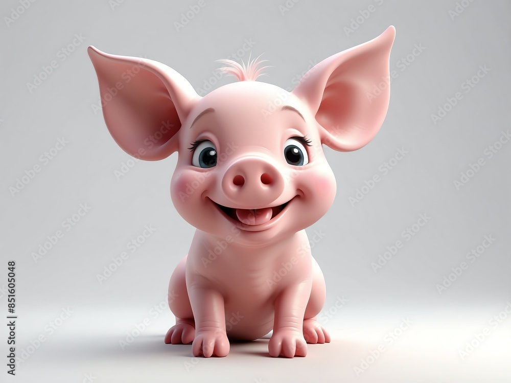 smiling piglet cute d art illustration in plain white background smiling piglet cute d art illustration in plain white background