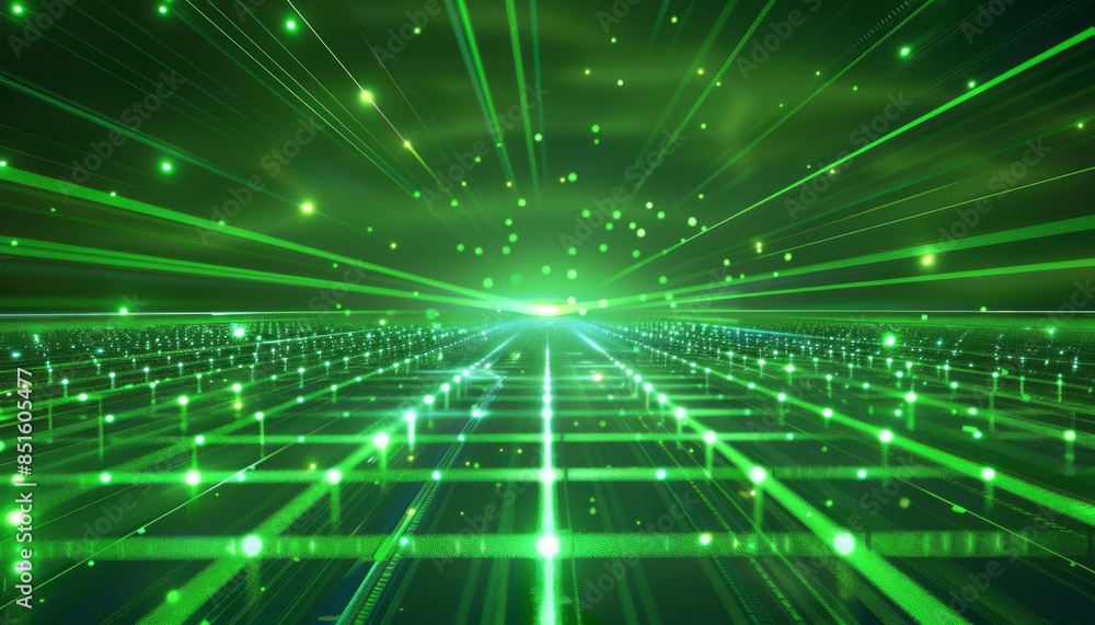 Abstract green light background with laser grid, dark space, speed and technology concept Abstract green light background with laser grid, dark space, speed and technology concept