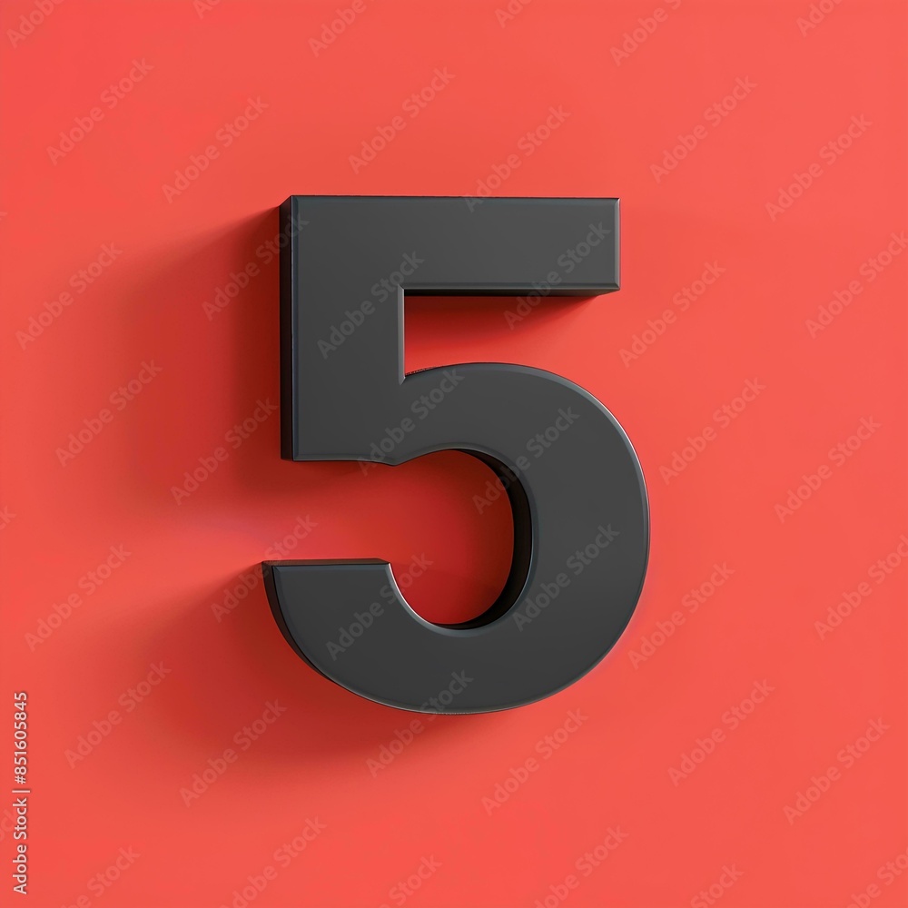 3d text 5 red and black color, on solid background, concept Black Friday sale product 3d text 5 red and black color, on solid background, concept Black Friday sale product