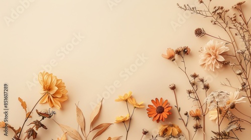 Autumn flowers, on light beige background