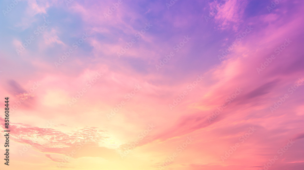 Obraz premium Colorful evening sky, pink and blue sunset, beautiful twilight, serene clouds, vibrant hues, pastel sky, dusk sky, sky at sunset, evening colors, sky hues, pink sunset