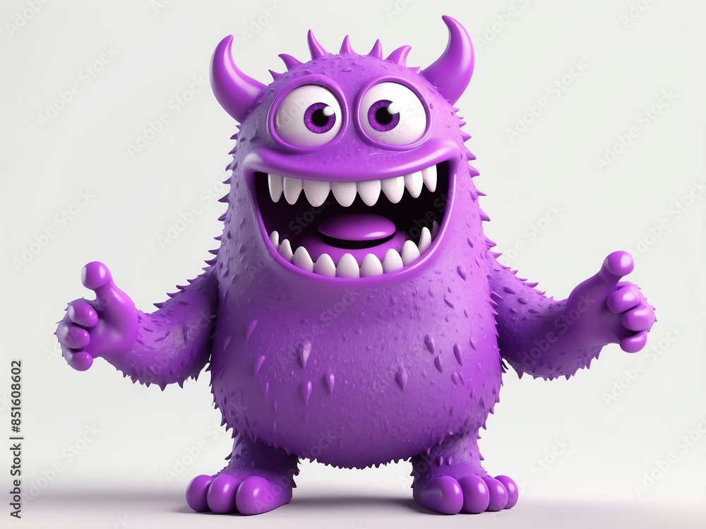 smiling purple monster cute d art illustration in plain white background smiling purple monster cute d art illustration in plain white background