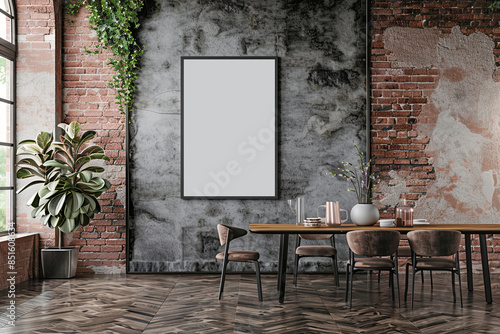 Modern Industrial Dining Room With Black Chairs and Large Window