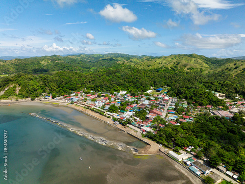 Drone view of houses and buildings in Santa Fe, Tablas, Romblon. Philippines. © MARYGRACE