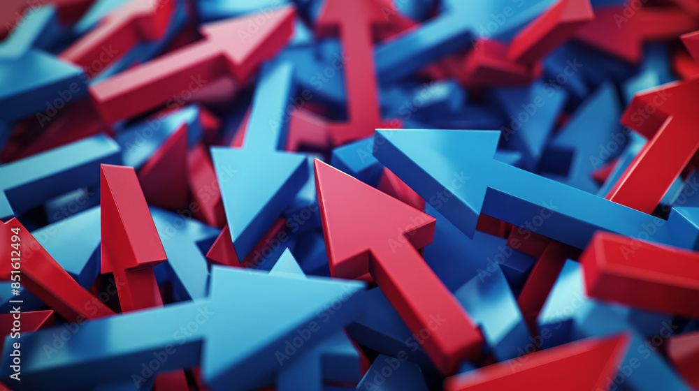 Dynamic collage of intertwined red and blue arrows representing growth ...