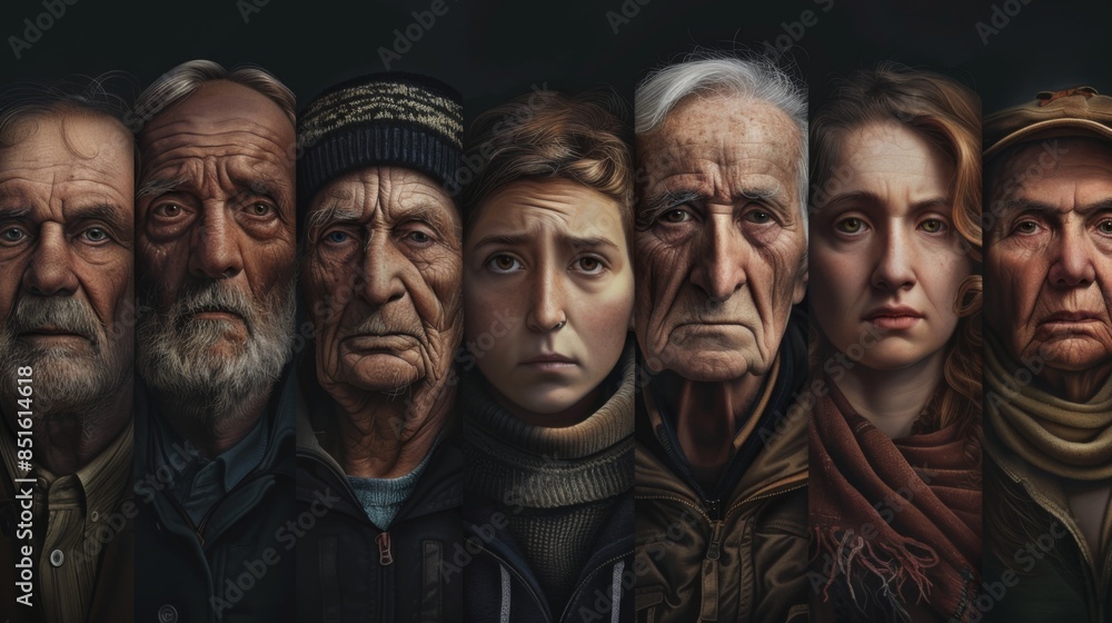 Portraits of people of many generations as a panorama Portraits of people of many generations as a panorama