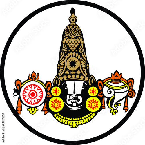 Colourful Vector Design of Lord Tirupathi Balaji or Venkatachalapathi or Venkateshwara