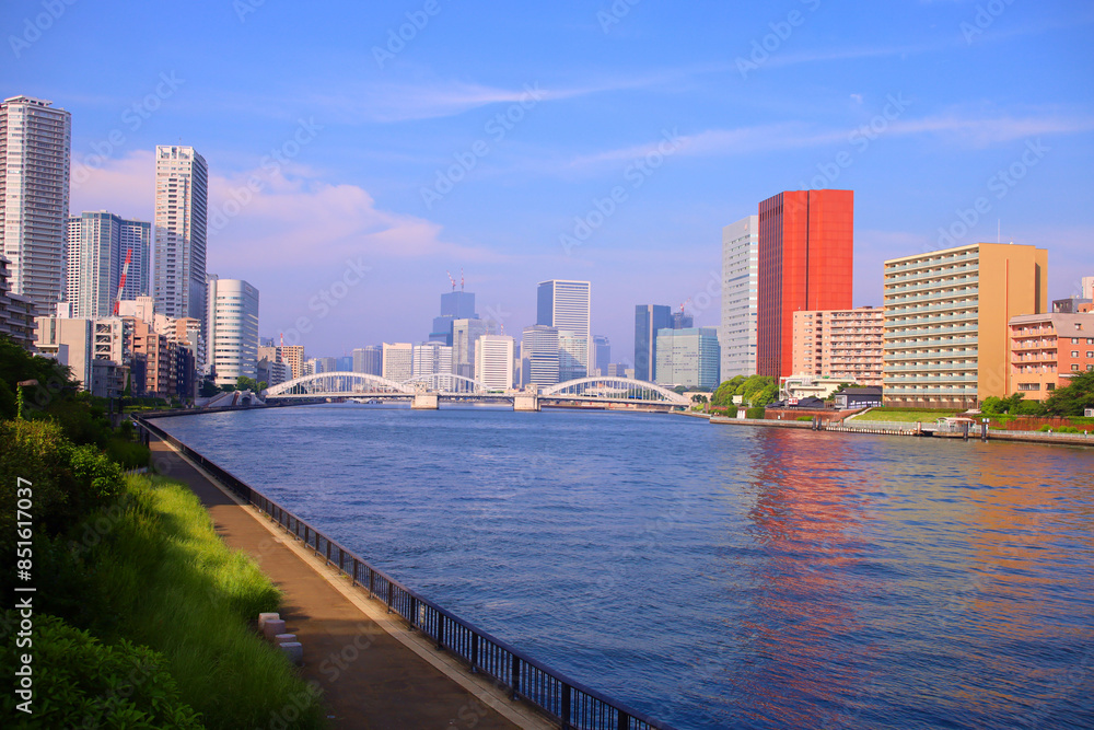 Fototapeta premium 東京都 隅田川の勝鬨橋と街並み