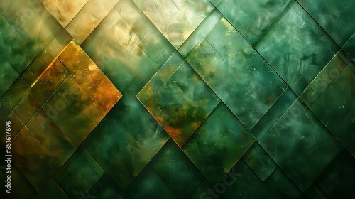 Wallpaper Mural An abstract background featuring a geometric jungle with green and brown parallelograms, vibrant hues of forest green and sepia brown, hd quality, digital art, high contrast, geometric design. Torontodigital.ca