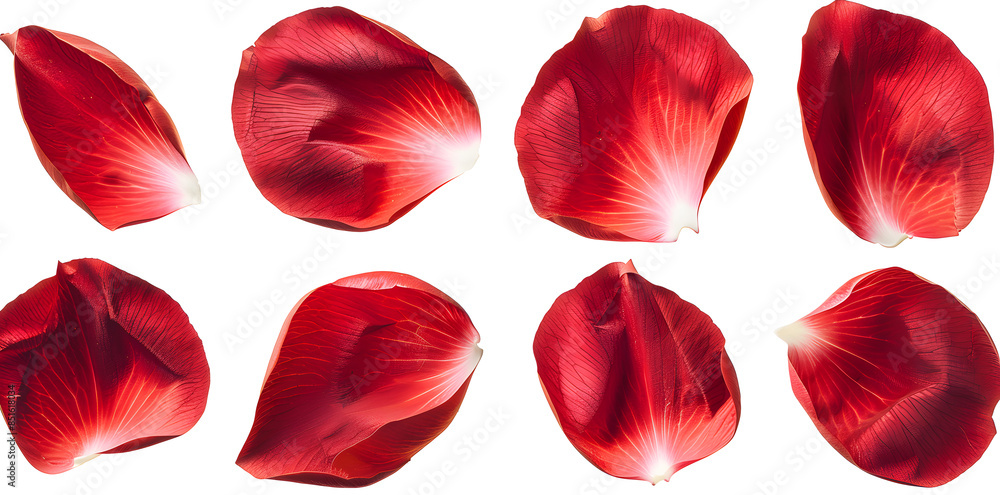 Fototapeta premium Collection of soft red flower petals isolated on a white background