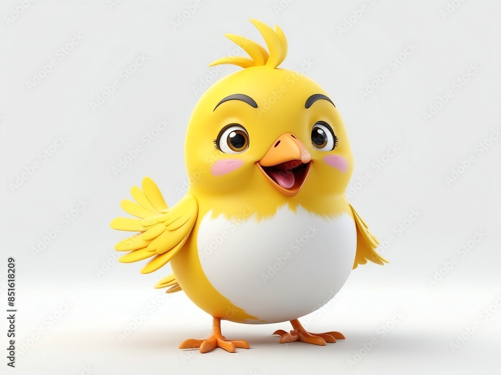smiling yellow bird cute d art illustration in plain white background smiling yellow bird cute d art illustration in plain white background