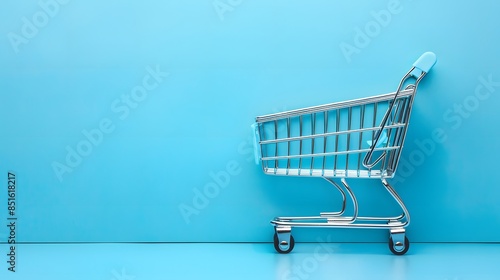 3D rendering Shopping cart over blue green background