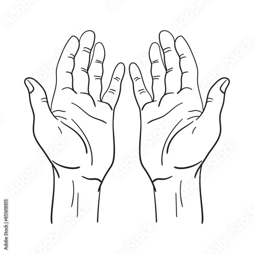 Hand drawn doodle illustration of open hands, perfect for educational materials, healthcare designs, anatomy guides, or creative art projects. Simple yet detailed line art