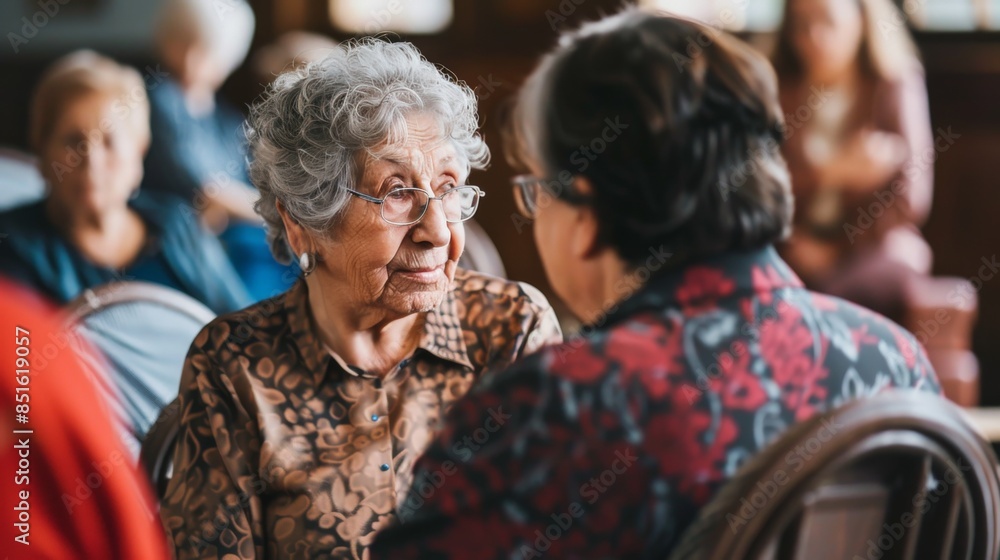 Senior citizens participating in a town hall meeting, discussing community issues Senior citizens participating in a town hall meeting, discussing community issues